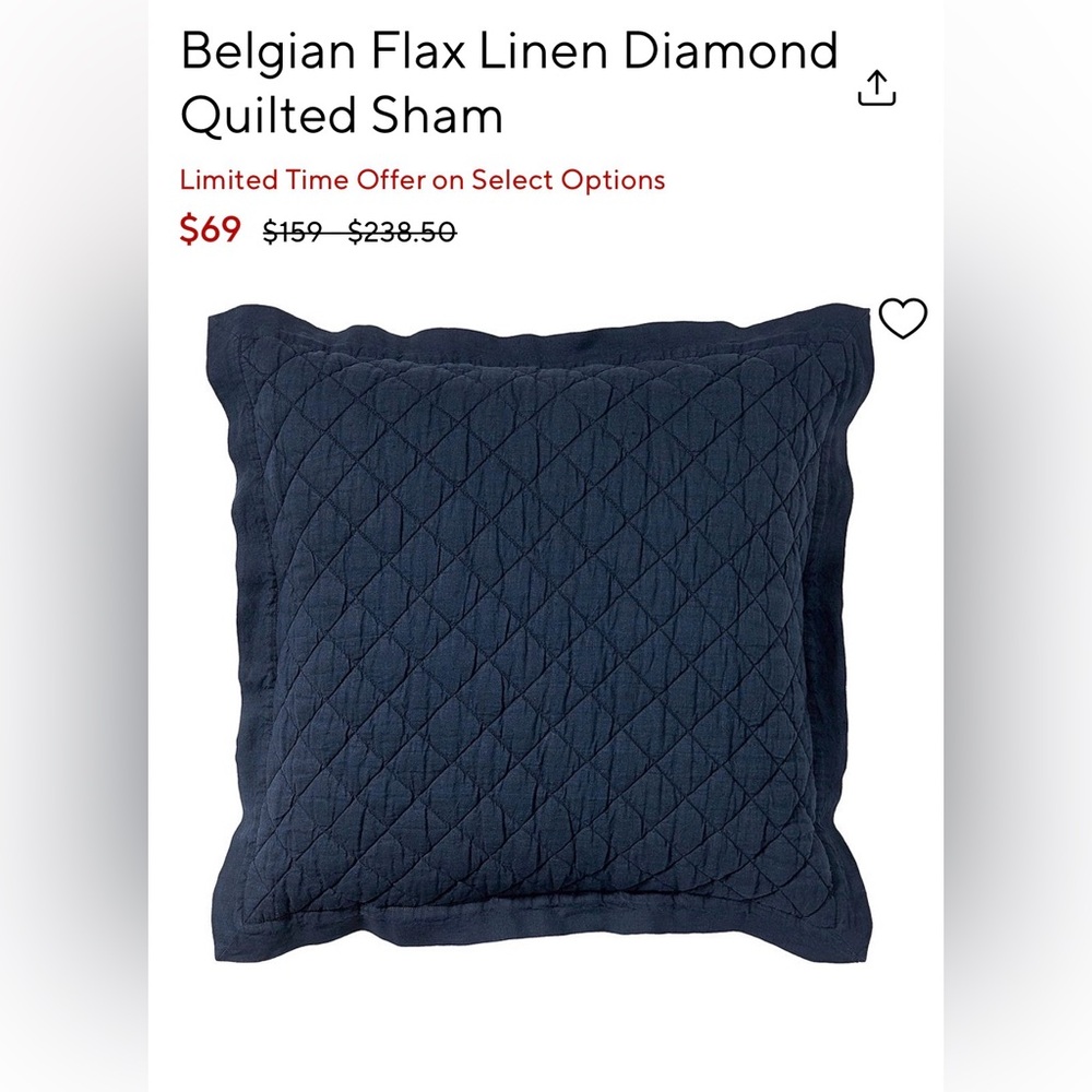 2 Pottery Barn Belgian flax linen diamond euro shams